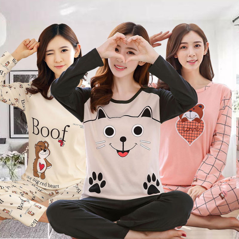 Picture of Wholesale spring and autumn winter pajamas women's thin long sleeve trousers cartoon cute wind small student home clothes suit