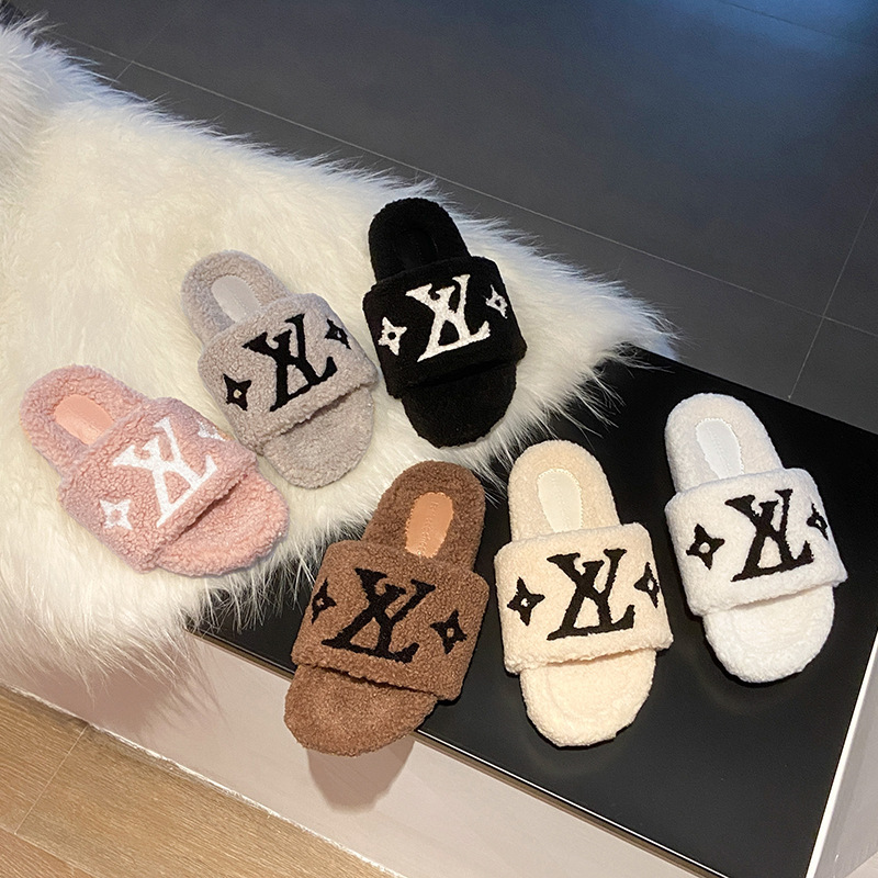 Korean version of lamb hair. Mao Mao Slippers Women's Outwear 2024 New Ins Fashionable Shoes Autumn and Winter Household Household Cotton Slippers Shoes