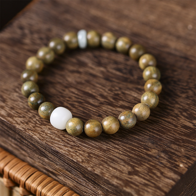 Picture of Sandalwood Original Design Green Sandalwood Bracelet White Jade Bodhi Top Bead Bracelet Jade Ring Ethnic Men and Women Couples