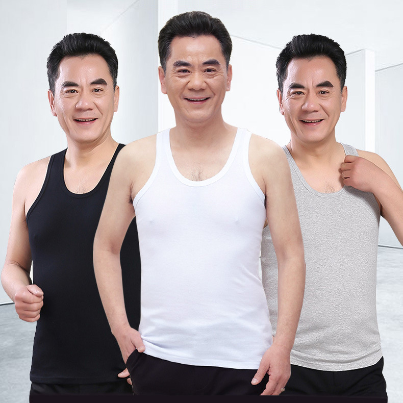 Men's Pure Cotton Vest Summer Thin Plus Weight Plus Weight Loose Sports Hurdle Sweatshirt for Middle-aged and Elderly Men