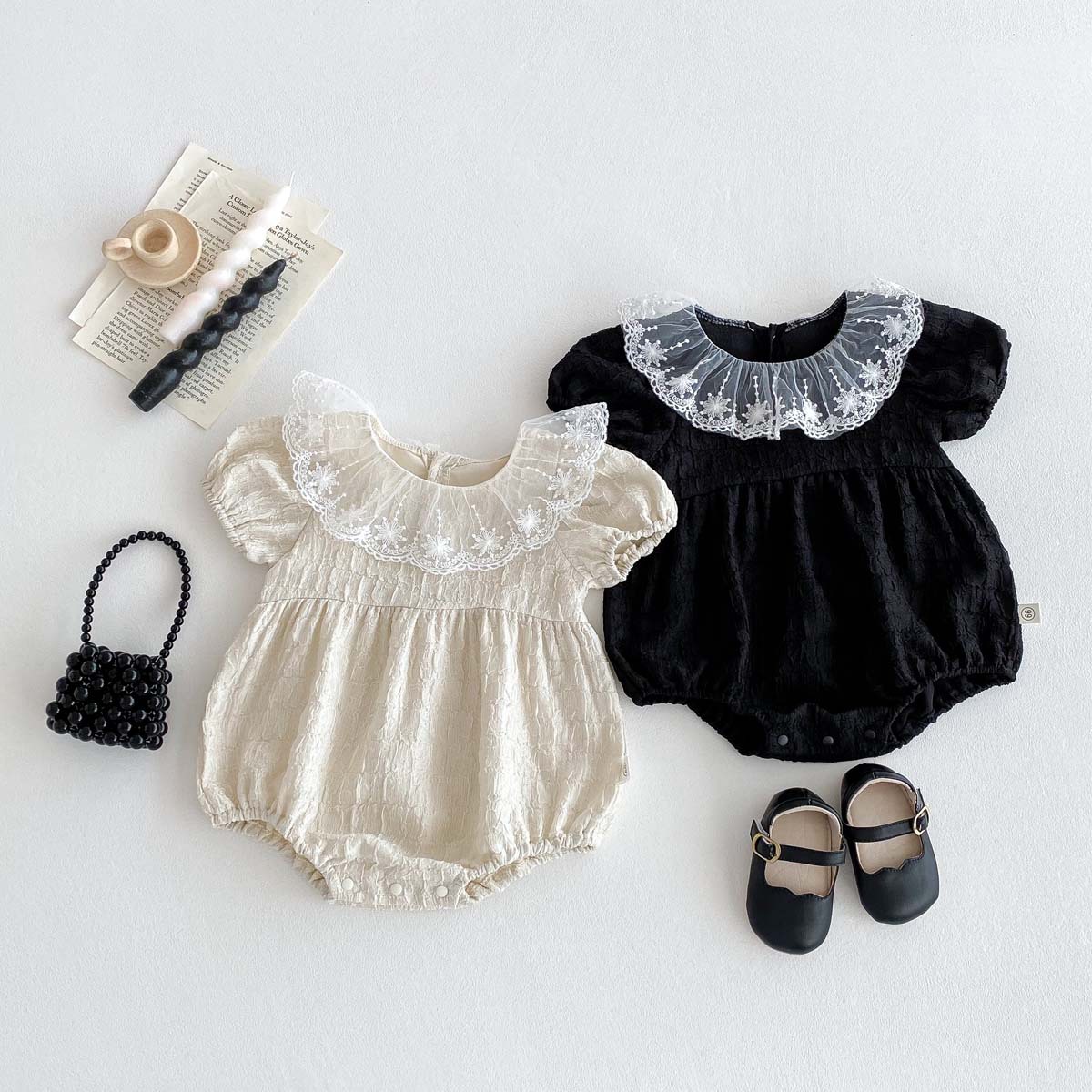 Korean Style New Baby Western Style Summer Short-sleeved Baby Girl's Boomsuit Lace Doll Collar Princess Full Moon Dress