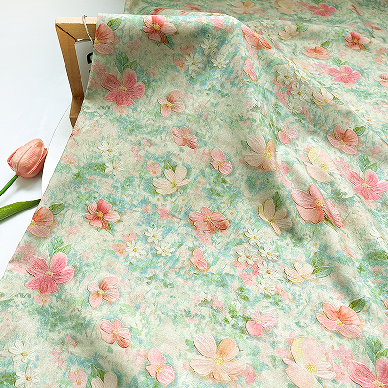 Oil Painting Pink Flower Cotton 60 Count Poplin Digital Printing Fabric Clothing Women's Dress Shirt Skirt Fabric