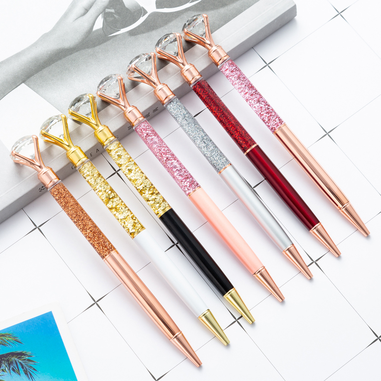 Picture of Metal Large Diamond Pen Water Drill Mace Metal Pen Crystal Oil Ballpoint Pen Stationery Gift Pen Spot Wholesale