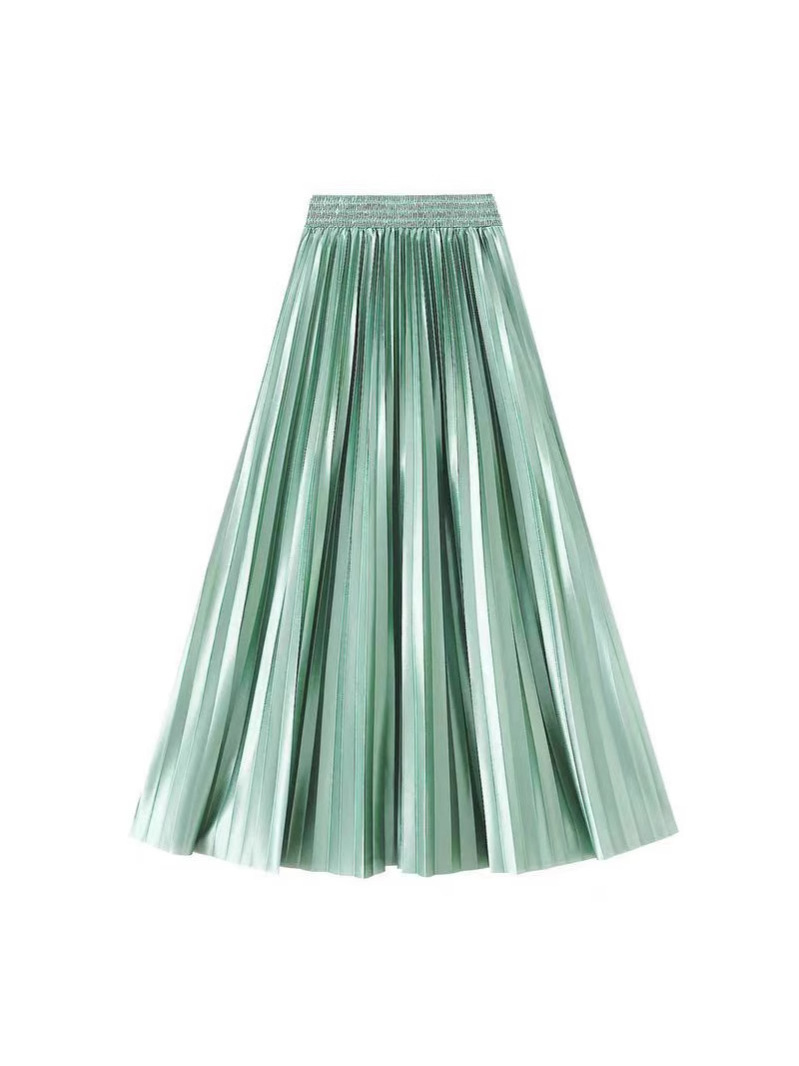 1m Long Skirt High Waist Pure Color Floor-Length Pearlescent Satin Pleated Skirt Large Hem A-Line Pleated Skirt 100cm Half Body