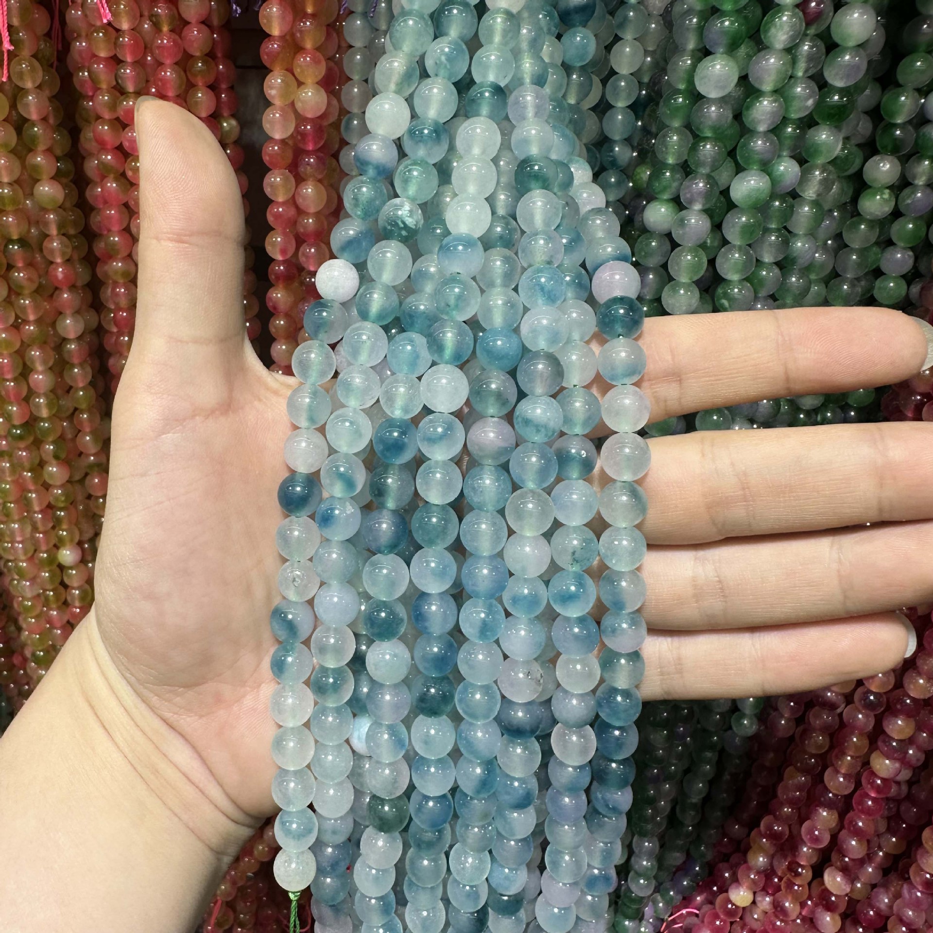 Picture of Live hot grade a chalcedony 8mm two-color round beads beads handmade diy Internet celebrity matching in stock jewelry