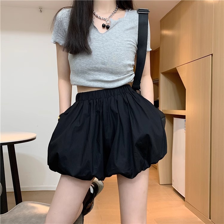 Picture of Short Skirt Wide Leg Bud Casual Staggered Waist Pants Slimming Loose Pumpkin Pants Bloomers Shorts Women's Summer 2024