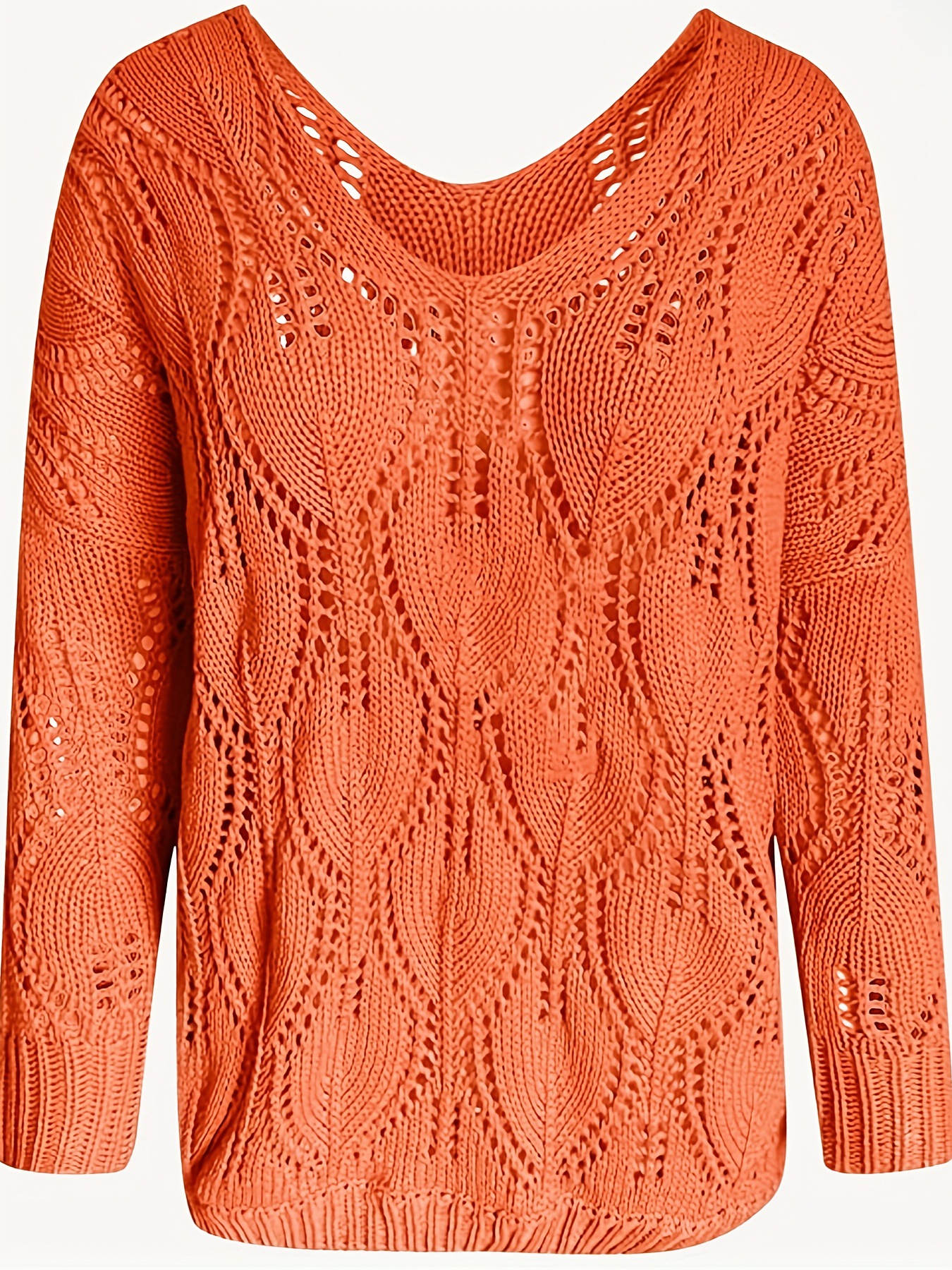 Picture of Cross-border European and American Amazon Sweater Autumn and Winter Casual Hollow V-neck Long-sleeved Loose Knitted Sweater Pullover Sweater for Women
