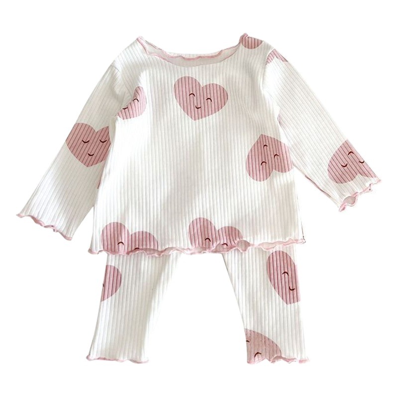 Spring and Autumn Pit Strip Children's Pajamas Autumn and Winter suit Dot Korean Style Girl's Two-Piece Home Clothes for Middle and Big Children