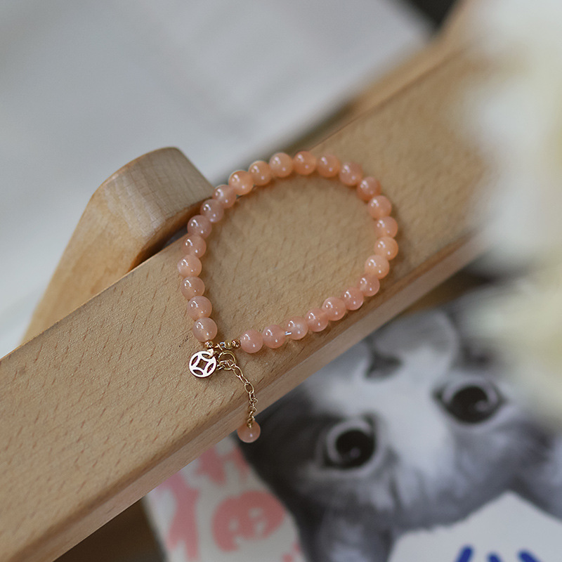 Sun Stone Bracelet Girls Orange Moonlight Natural Crystal Bracelet 14K Gold Cat Eye Autumn and Winter Niche Jewelry