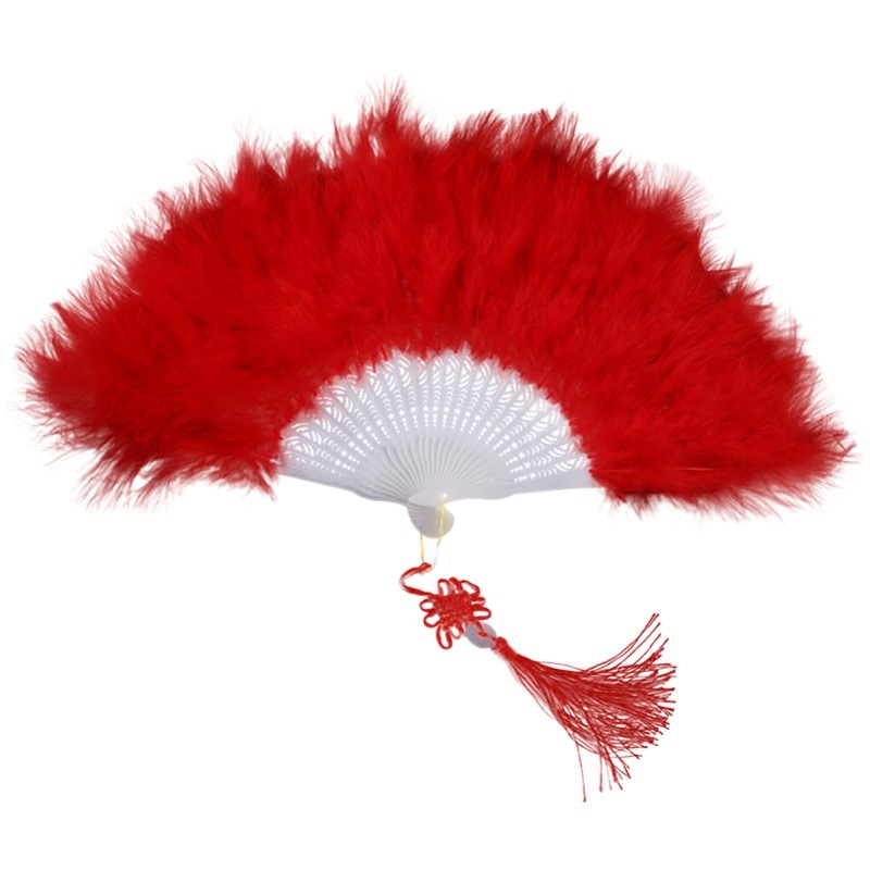 Wholesale Thickened Encrypted Colorful Full Velvet Feather Fan Folding Fan Cheongsam Catwalk Stage Performance Dance Decoration Accessories