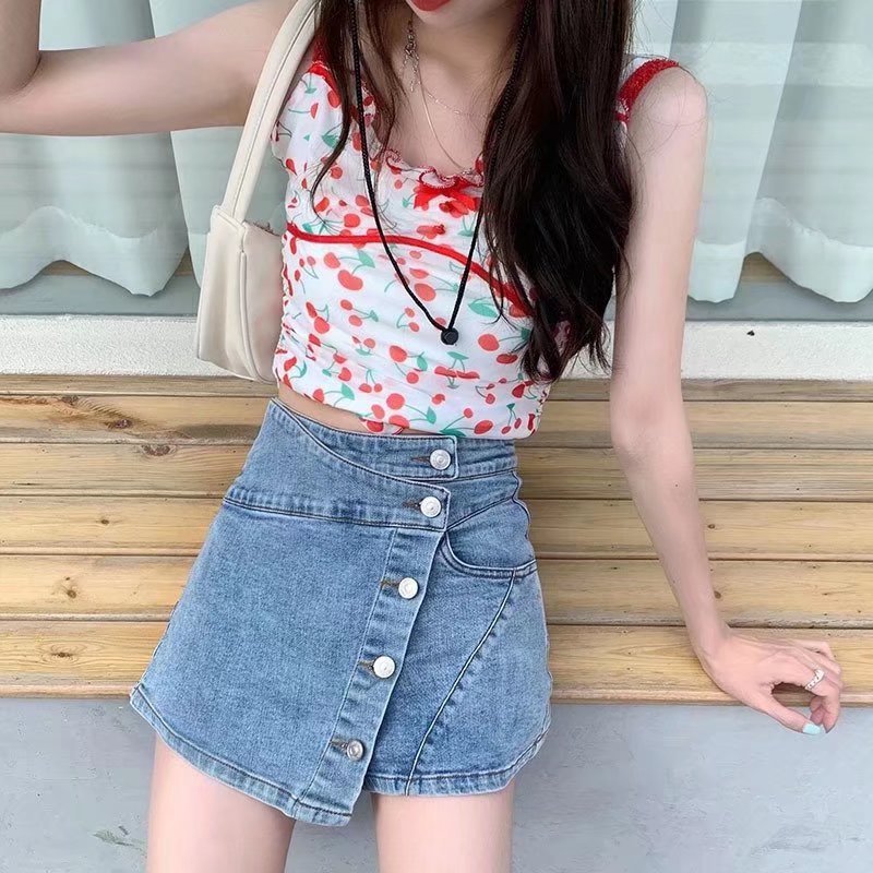 Picture of Design Sense American Style A- line Skirt Women's High Waist Irregular Spice Girl Denim Skirt Three-line Anti-slip Pant Skirt