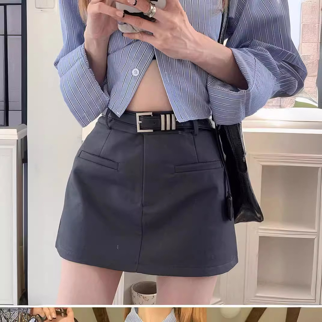 High Waist Work Dress New A- line Hip Skirt Black Season Suit 2023 Slim Grey Skirt Women's Summer