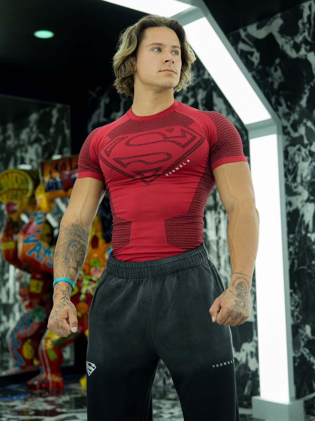 New American Youngal Muscle Fitness Men's Sports Short-Sleeved Casual Running Quick-Drying Breathable Bodysuit T-Shirt
