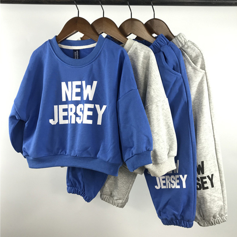2023 children's autumn new suit boys and girls Korean fashion letter casual cotton sweater trousers two-piece set