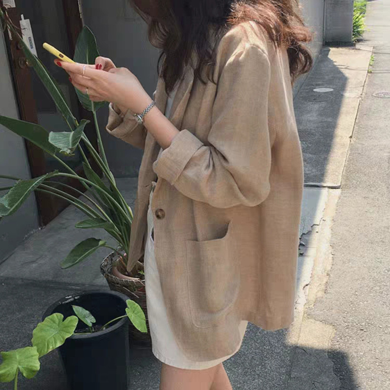 Picture of 1688 Early Autumn New Korean Internet Celebrity Cotton and Linen Suit Jacket Women's Loose Linen Suit British Style Commuting