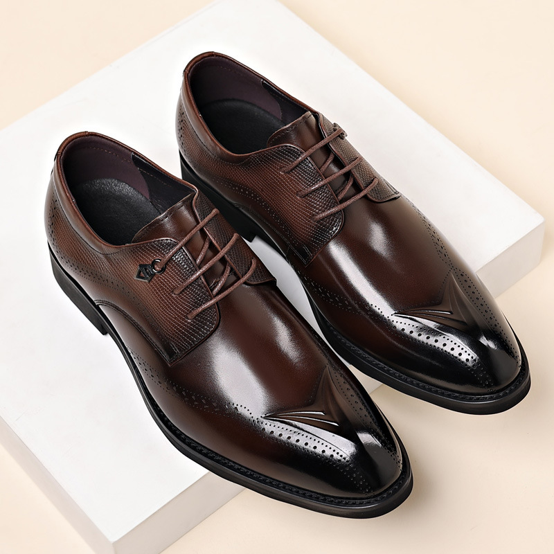 New Leather Shoes Men's Business Dress Top Layer Cowhide Wedding Shoes Soft Sole Breathable High-end Men's Shoes Genuine Leather Commuter British