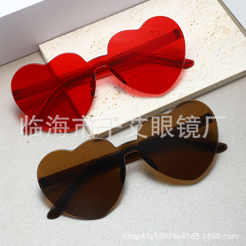 Picture of Heart Sunglasses, Heart Sunglasses, Jelly Color Rimless Heart-Shaped One-Piece Glasses, Dazzling Color Glasses