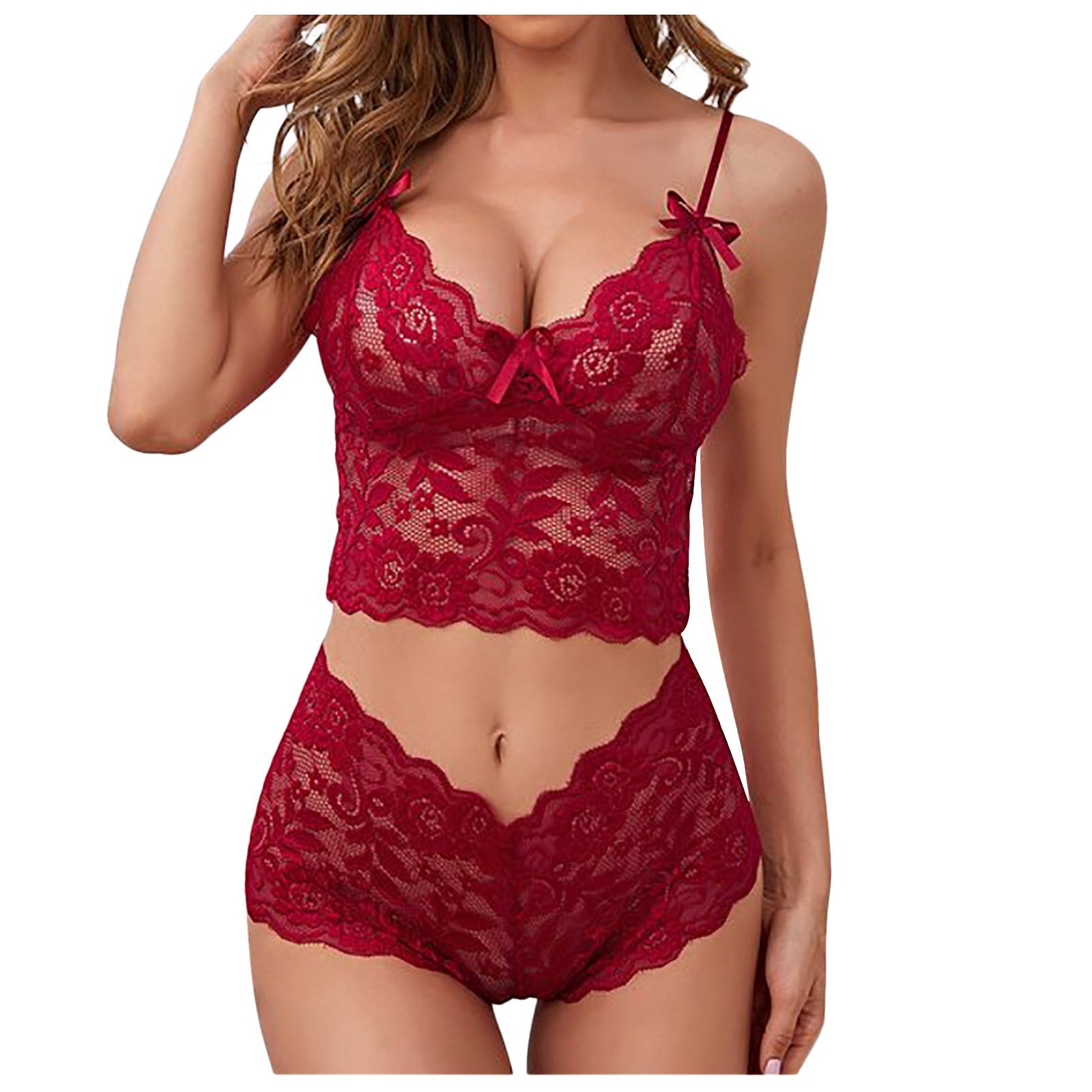 Foreign trade European and American AliExpress sexy lingerie sexy perspective lace sling adjustable chest wrap three-point suit