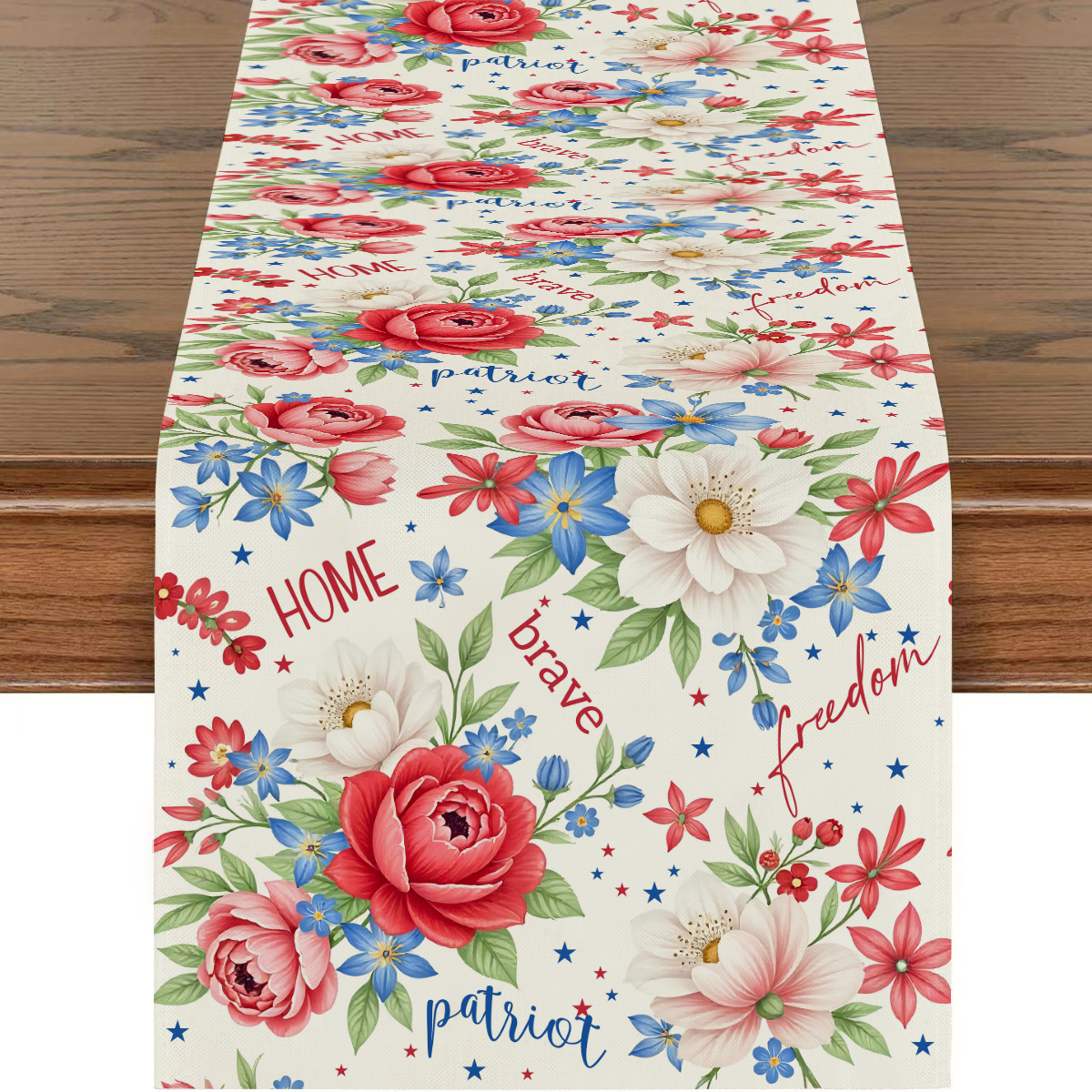 Picture of Explosions US Independence Day Decorative Table Runner Linen Star-stripe Printed Tablecloth Patriot Holiday Atmosphere Table Runner