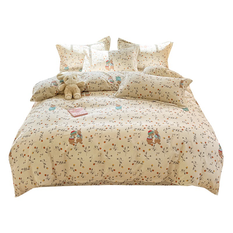 Autumn and Winter ins style cotton brushed four-piece thickened cotton bed sheet quilt cover fresh warm bedding 4