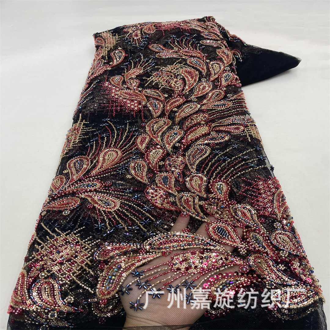 Ethnic Style Colorfulful Bead Tube Embroidery Fabric African Sequins and Diamond Dress Evening Dress Wedding Dress Mesh Lace Fabric