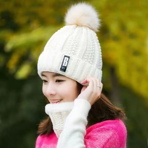 Picture of Hat Women's Autumn and Winter Velvet Thickeneded Korean Style Versatile Warm Cycling Women's Knitted Cold-Proof Hat Ear Protection Hat