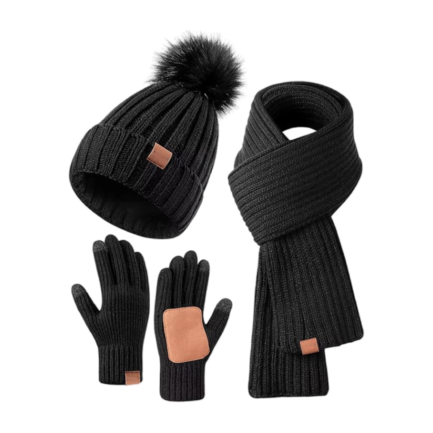Picture of Cross-border e-commerce factory new in stock adult children 6 color women's knitted hat scarf touch screen gloves