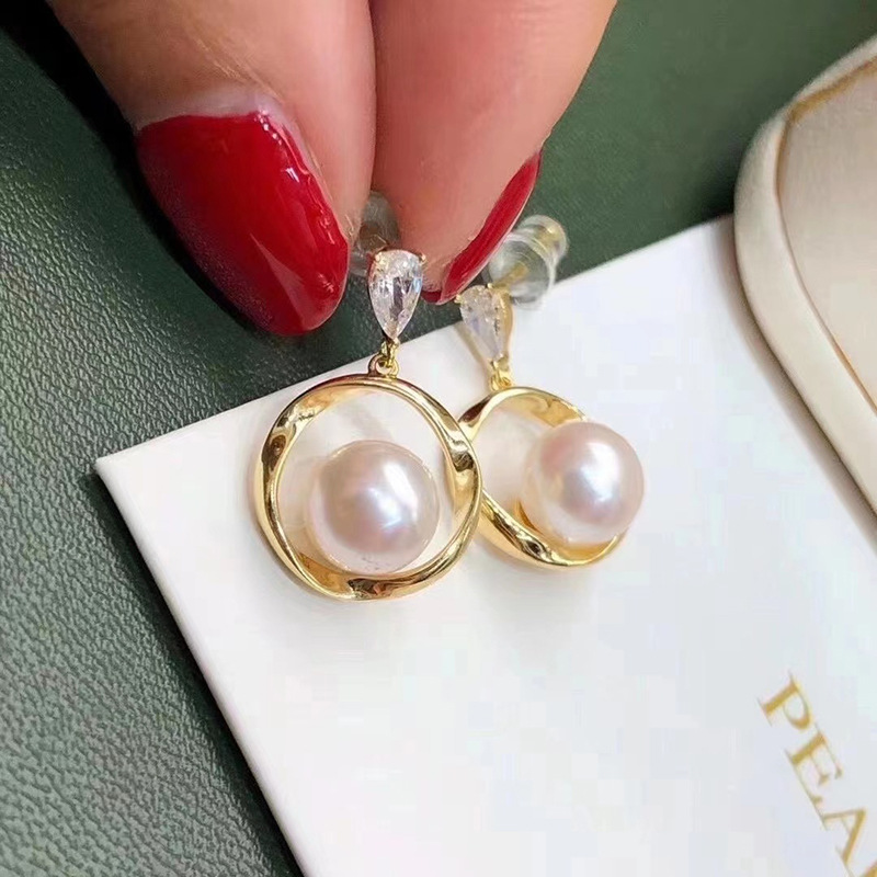 Picture of Natural Freshwater Pearl Earrings Galaxy Ring Pearl Earrings Fashion Elegant Celebrity Luxury Diamond High-grade Earrings