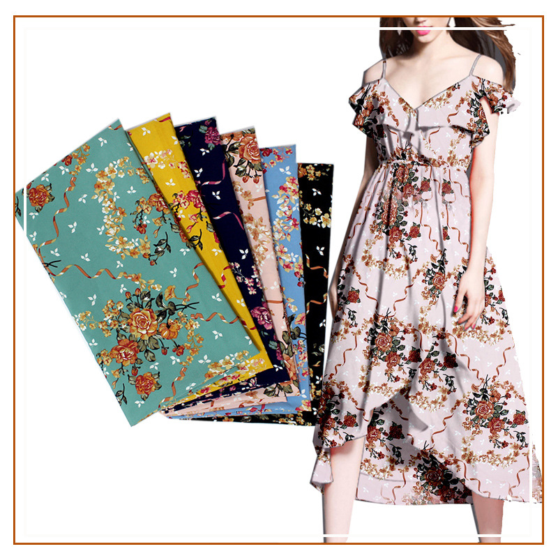 Four-sided Elastic Fabric Printed Polyester Big Flower Fabric Women's Clothing Home Clothes Shirt Dress Cross-border Single Flower
