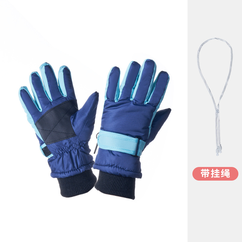 Picture of Winter children's ski gloves with lanyard 3-9 years old fleece-lined men's and women's windproof warm non-slip riding gloves wholesale