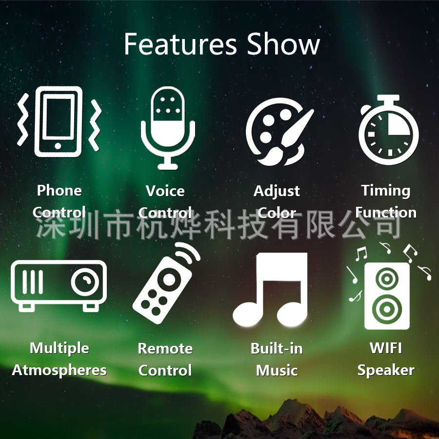 Picture of Graffiti Smart Voice Control Northern Lights Projection Lamp RGB White Noise Bluetooth Music Laser Star Projector