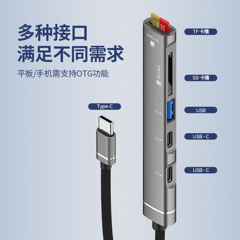 Picture of 5-in-1 Usb-C Extended USB Hub Card Reader Suitable for Huawei Typec Interface to Usbtf Card Sd Memory Card
