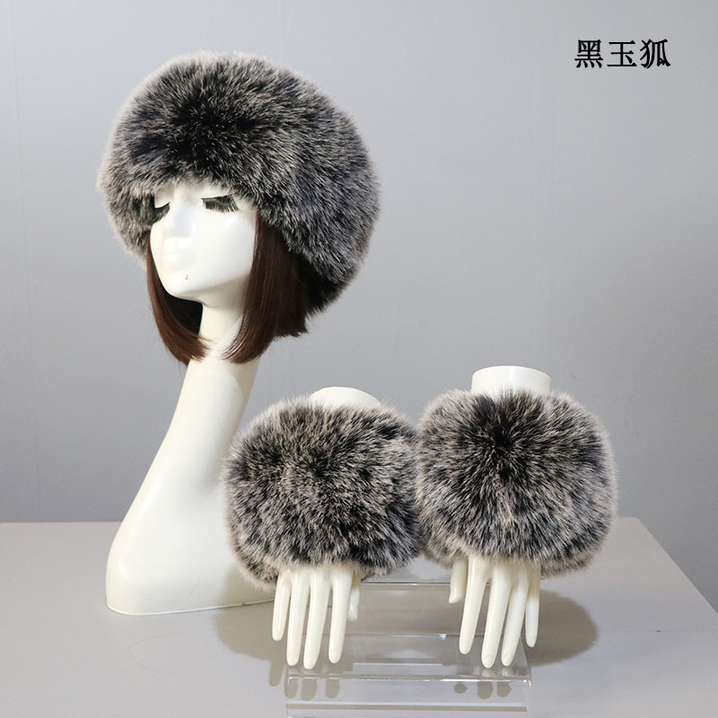 Picture of Hat Cuff Set Autumn and Winter Warm Imitation Fur Empty Top Hat Imitation Fox Mao Mao Cuff Foreign Trade Beanie Hat for Women