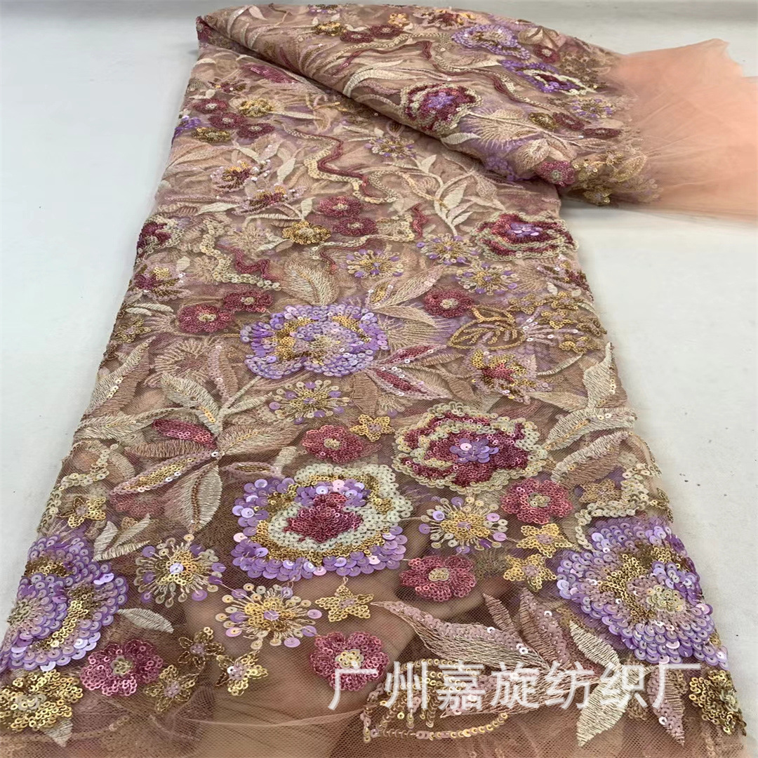 Heavy Beaded Embroidered Fabric Three-Dimensional Laminations Embroidered Mesh Lace Sequin Dress Designer Fabric fabric