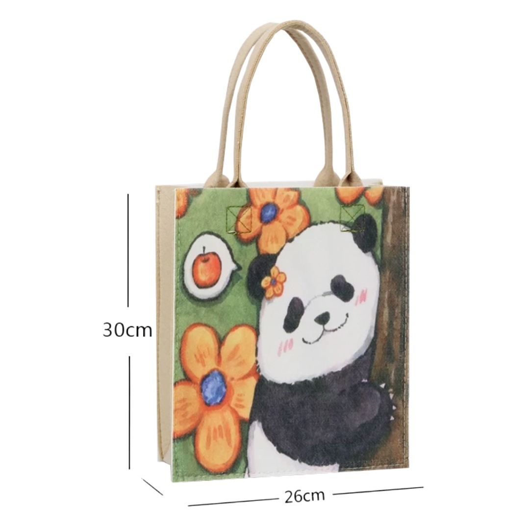 Felt cartoon oil painting handbag online celebrity panda flower tote bag all-match small handbag fashion shopping felt bag