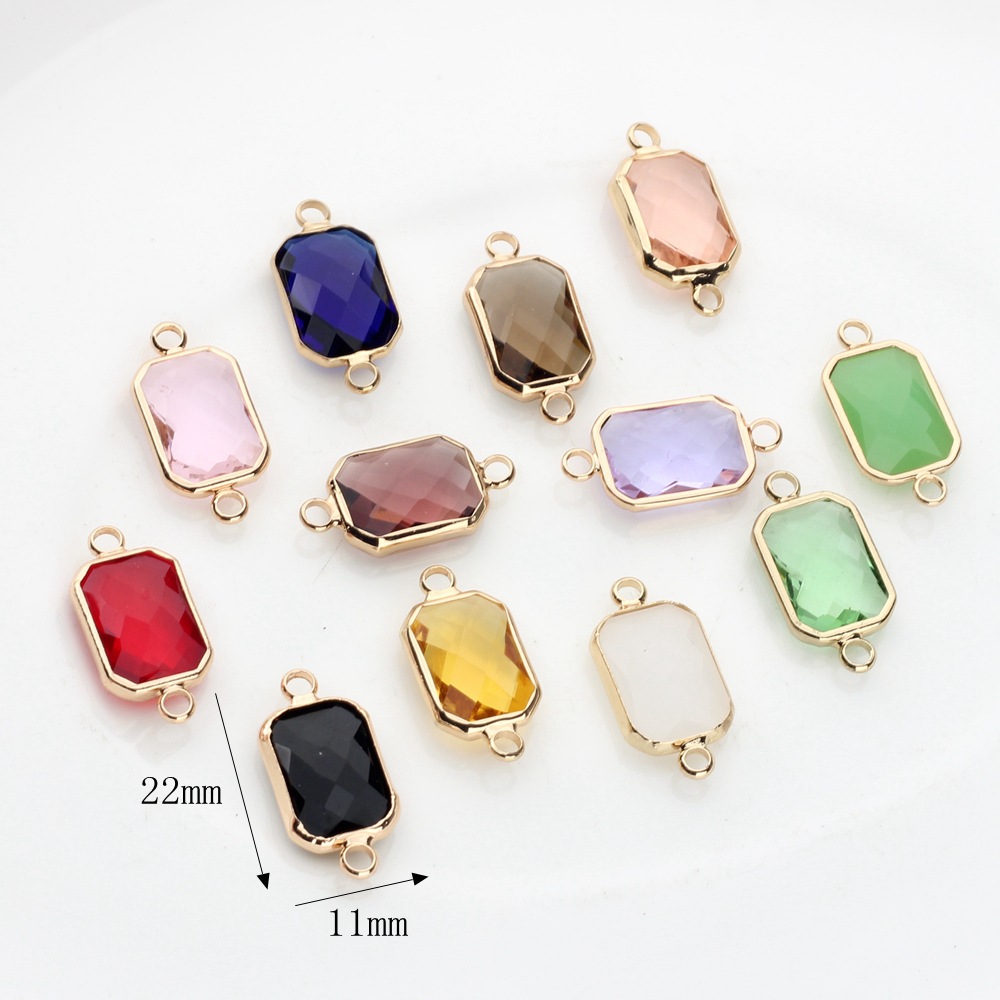 Picture of Copper-covered rectangular crystal cut double pendant small pendant production pendant earring accessories material wholesale