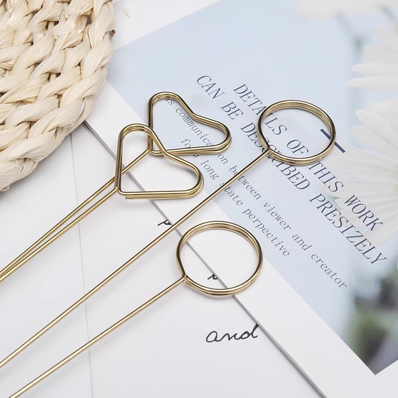 Bouquet card holder metal stick flower holder Rod heart-shaped floral decoration greeting card gold-plated clip fresh bouquet packaging material