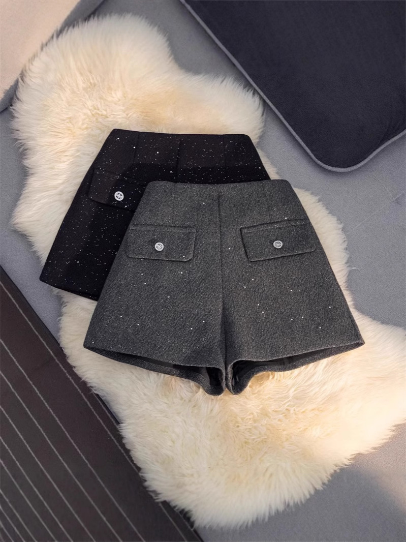 Chanel Style Fine Flash High Waist Woolen Shorts Women's Winter Design Sense New All-match Casual Pants Hot Pants