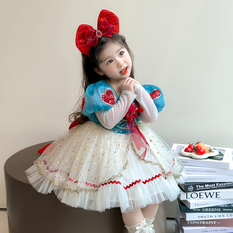 Girls' dress Spring and Autumn Lolita Veil Skirt Little Girl's Birthday Dress Skirt Children Snow White Princess Dress Spring Dress