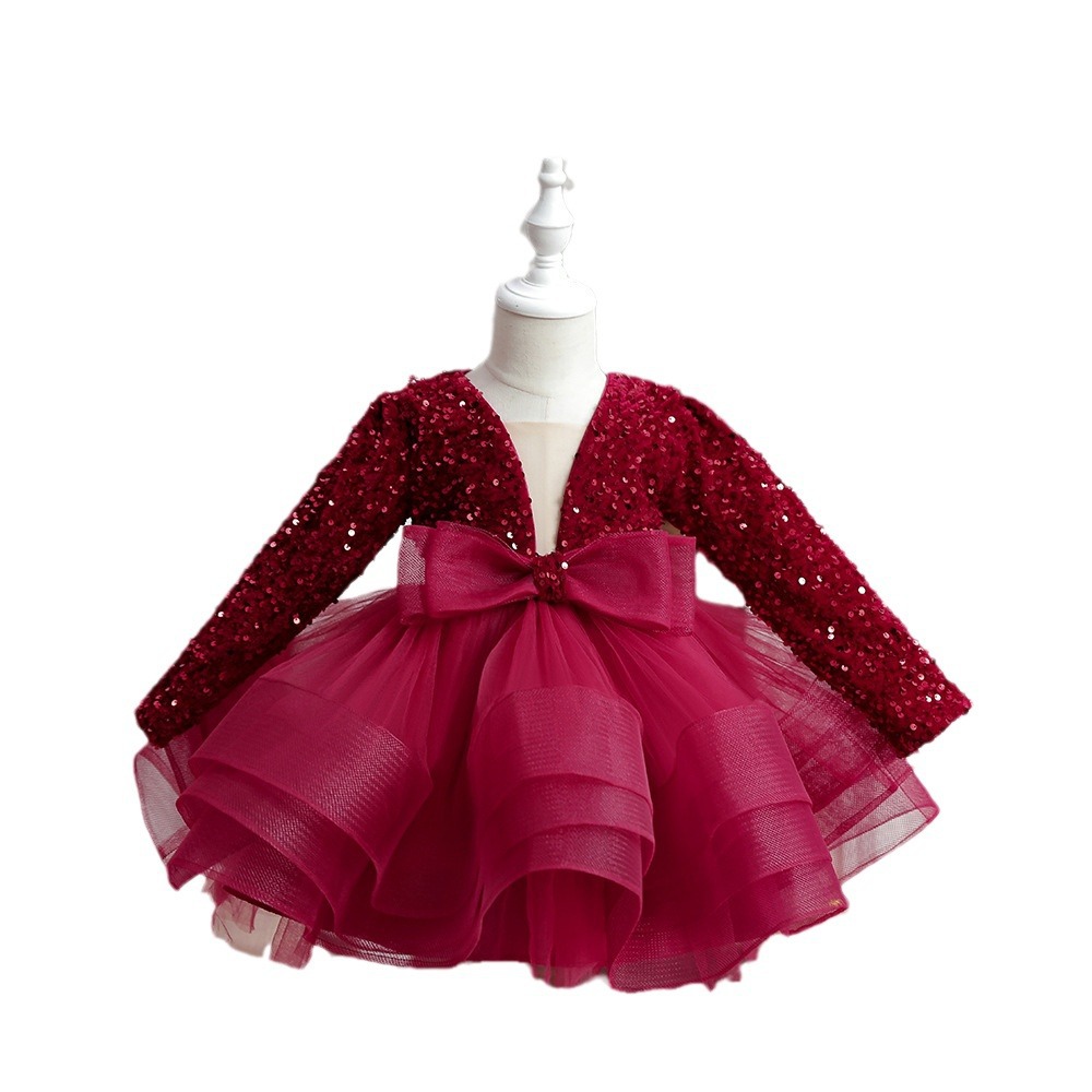 Picture of Girls' Princess Dress Birthday Autumn and Winter Show Performance Host Piano Performance Long-sleeved High-end Children's Evening Dress