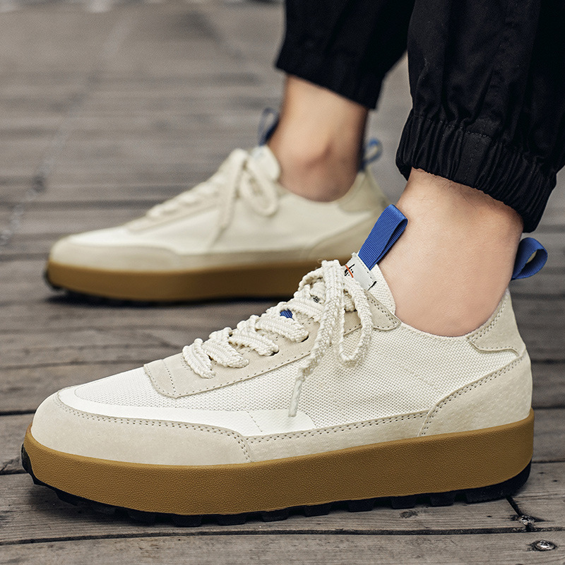 2025 New Fly Woven Shoes, Summer Breathable Men's Shoes, Sports and Leisure Sneakers, Thick-Soled Korean Style Trendy White Shoes
