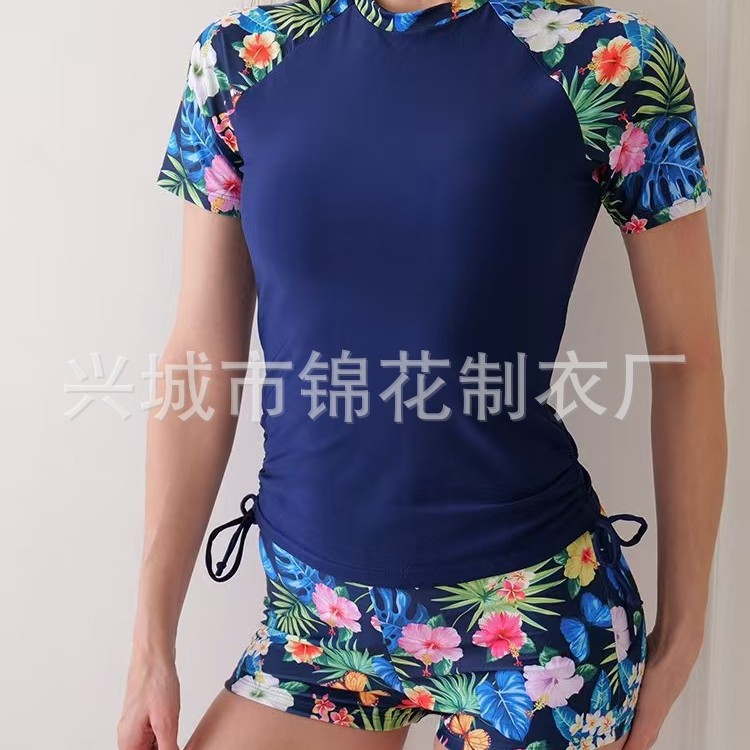 New European and American Foreign Trade Split Swimsuit Printed Short-sleeved Boxers Swimsuit