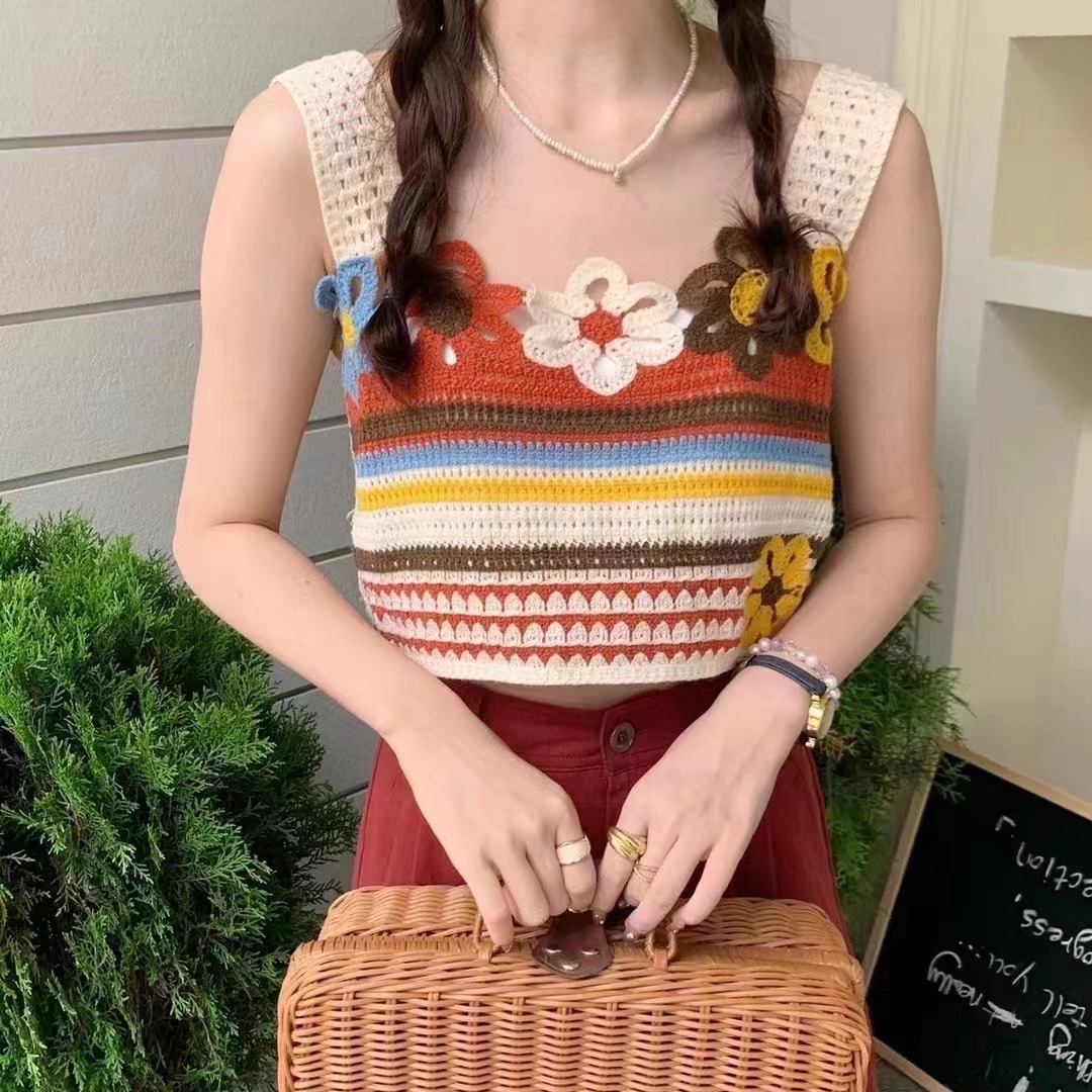 Knitted vest short-sleeved shirt suit women's 2023 Summer new round neck retro sweet age-reducing shirt fashion shirt