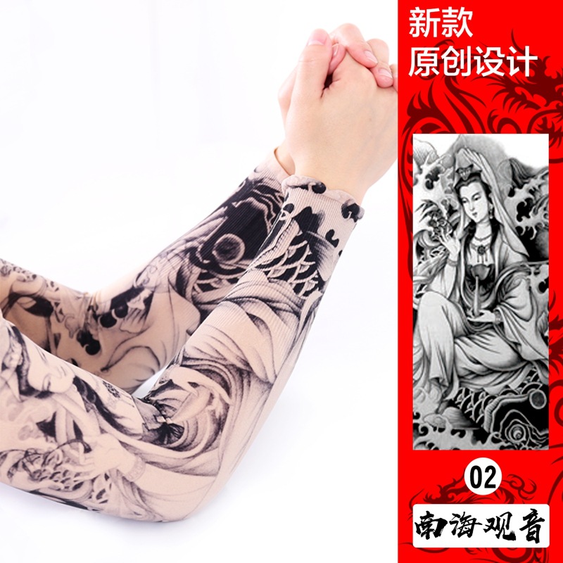 Picture of Ice Silk Tattoo Sleeve Men's Outdoor Driving Sunscreen Sleeve Women's Riding Arm Arm Sleeve Trendy Men's Flower Arm Sleeve