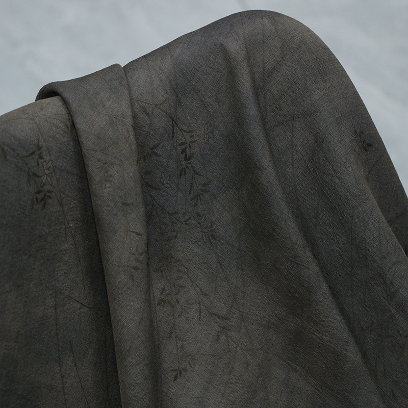 Vegetable Mud Dyed Tie-dyed Grass Flower Re-engraved Silk Silk Tussah Silk Jacquard Fabric Designer Fabric Plant Dyeing