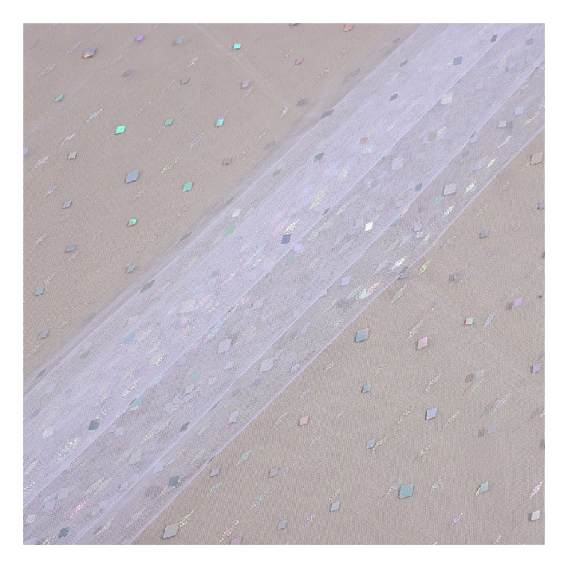 Rhombus square sequined mesh fabric fairy yarn tulle punching children's clothing jewelry wedding decoration gift girl