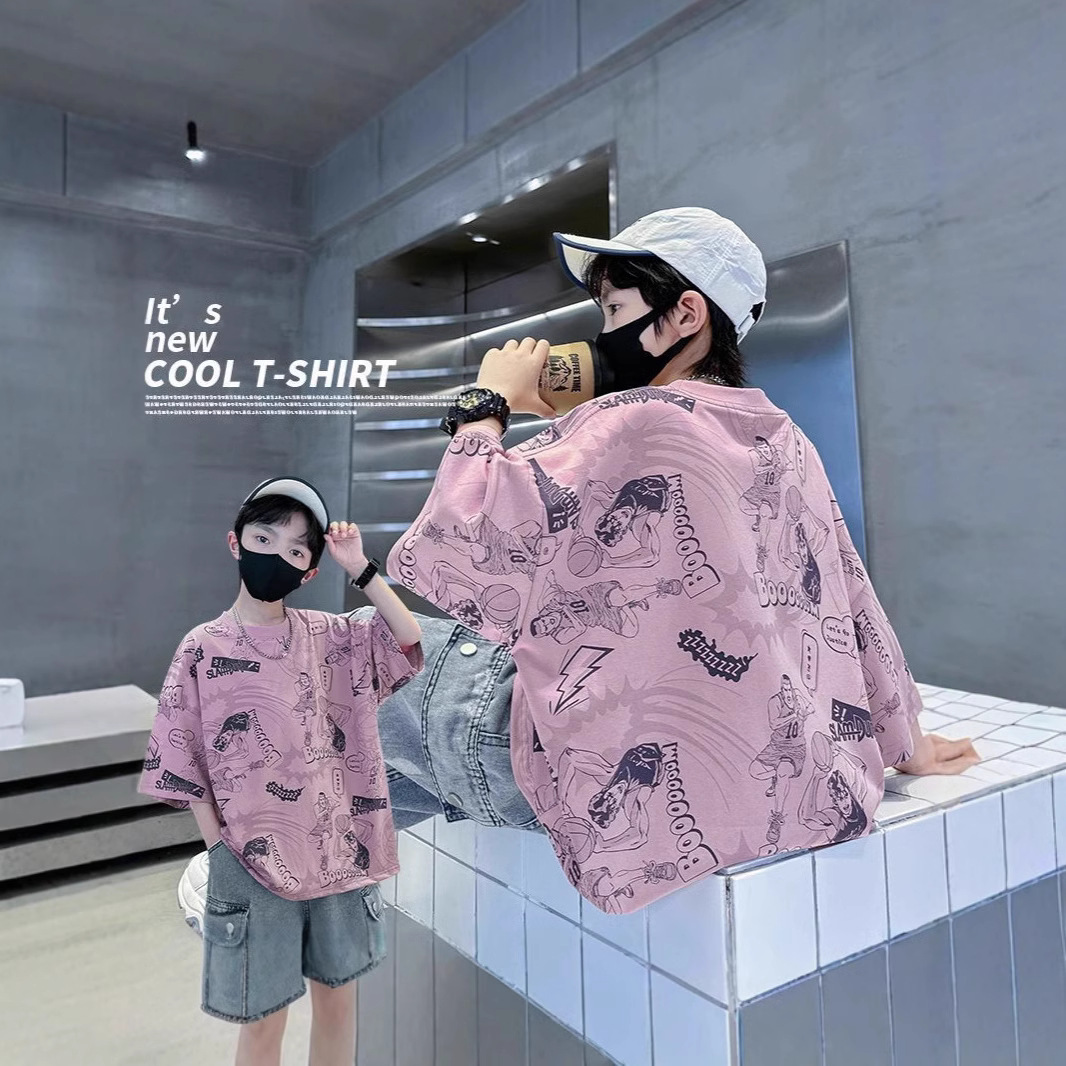 Children and Boys Summer Dress Anime Full Print Short Sleeve T-Shirt 2025 New Style Big Kids Cool Summer Handsome Boy Top T