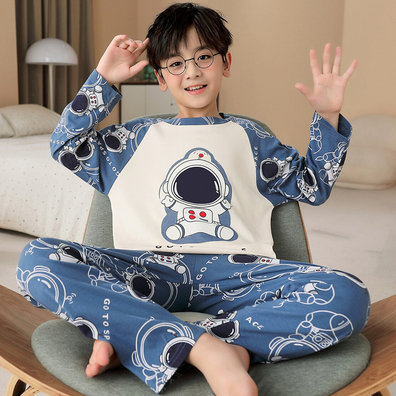 Children's Pajamas Boys' Spring and Autumn Long-sleeved suit Children's Cartoon Boys' Baby Thin Summer Home Clothes