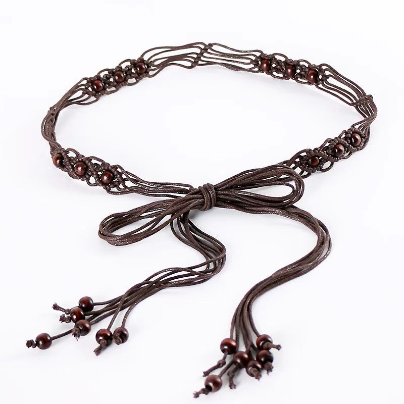 Ethnic Style Hand-Woven Belt for Women with Skirt, Retro Tassel Thin Waist Chain Dress, Waist-Cinching Personalized Accessories
