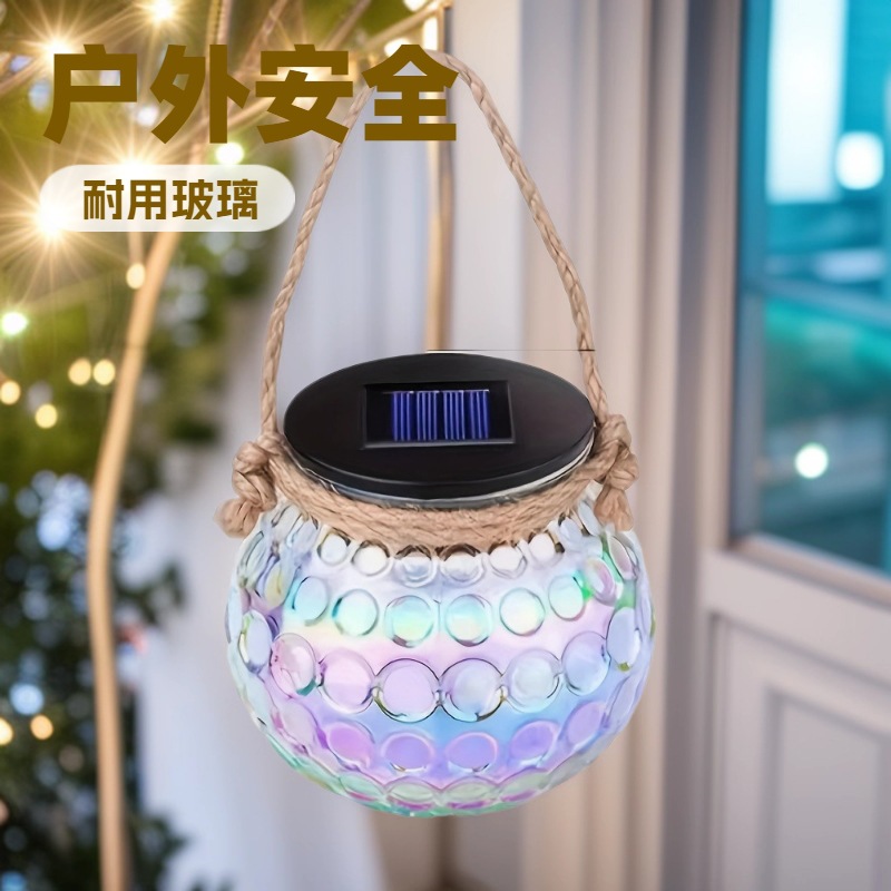 Cross-Border New Led Solar-Powered Polka Dot Glass Lamp for Courtyard Garden Outdoor Waterproof Light and Shadow Ambiance Mason Jar Lamp